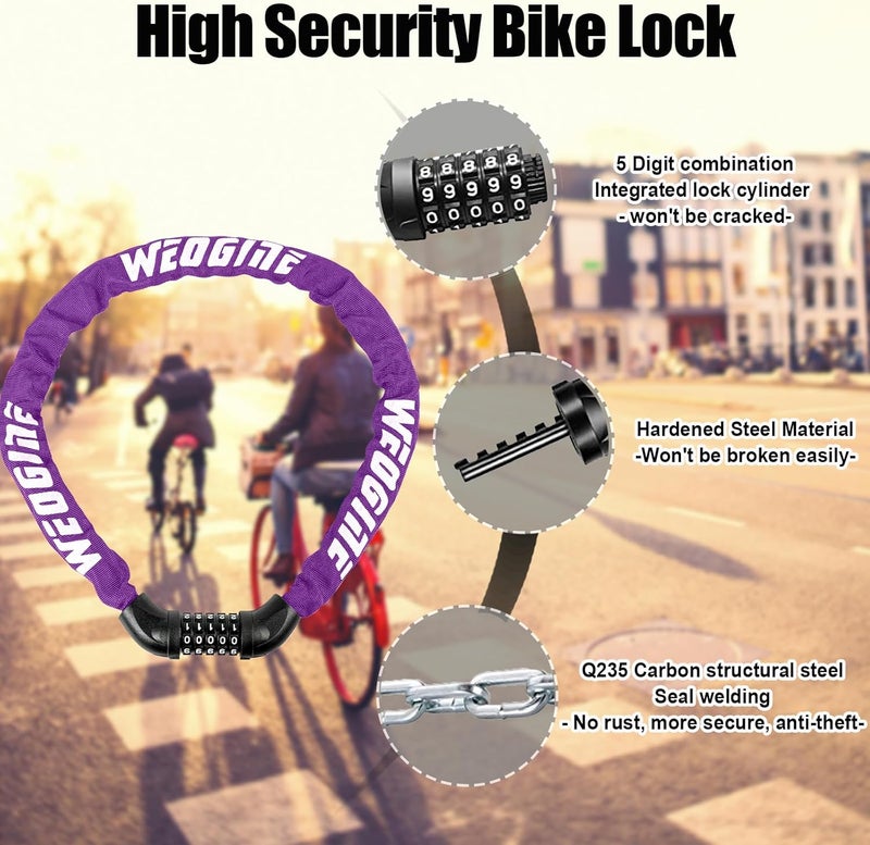 Weogine Bike Lock with Numbers and high Security Level, Bike Chain Lock, Bicycle Locks, 5 Digit Combination Lock for Bike, Bicycle, Scooter, Motorcycle, Door, Gate, Fence - Image 2